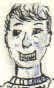 Pencil drawing of a man's false smile.