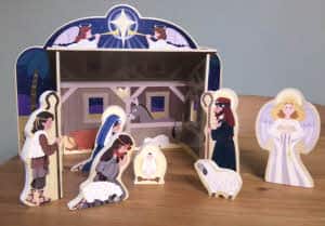 A wooden Nativity set.