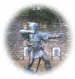 The statue of Robin Hood shooting an arrow.