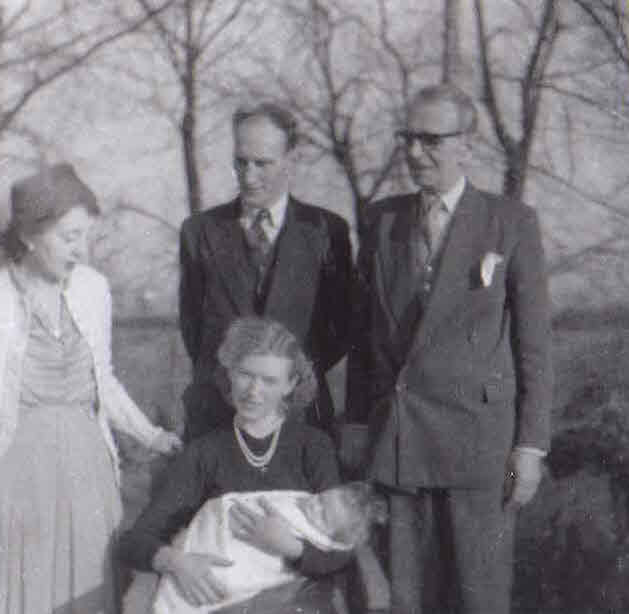 Peter's Christening with Roy, Christine, Moya & George Whitehead in February 1957.