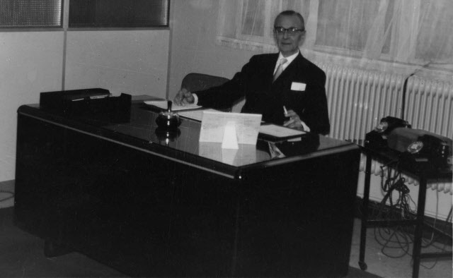 Christine's dad, George Whitehead, in 1959 at Ceylon Shipping Lines sitting at his desk. 1949 to 1951 boy friends.