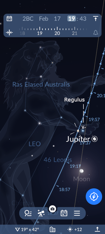 The Star of Bethlehem. 17th February 2BC Jupiter with the star Regulus.