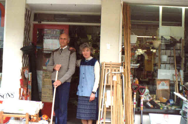 Roy and Christine outside Addisons Hardware shop, Lowestoft.