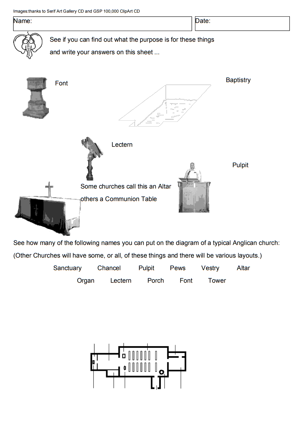 Items that might be found within a church