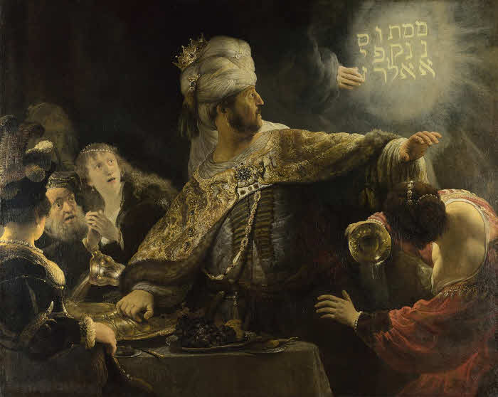Rembrandt's depiction of the biblical account of King Belshazzar seeing a hand writing the words "mene, mene, tekel, upharsin" on a wall. Timeline leading up to Jesus Christ. What were the events that led up to Jesus' birth covering 600 years?