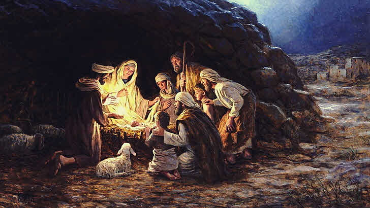 The birth of Christ with the shepherds - a digital painting. Jesus' childhood and birth. God's new work before miracles.