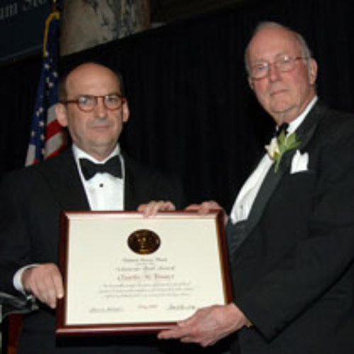 Scientists who believe in God and the Genesis creation account. Charles Hard Townes (right) with Kenneth M. Ford receiving the 2006 Vannevar Bush Award. 