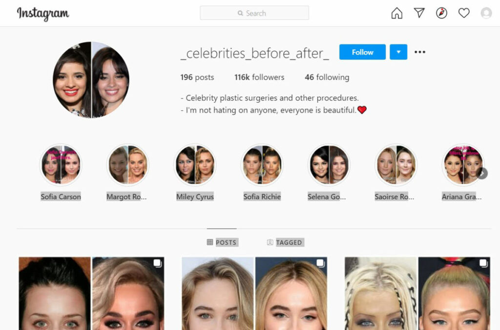 Celebrities on Instagram showing search results. Do you follow celebrities - the urge to follow someone