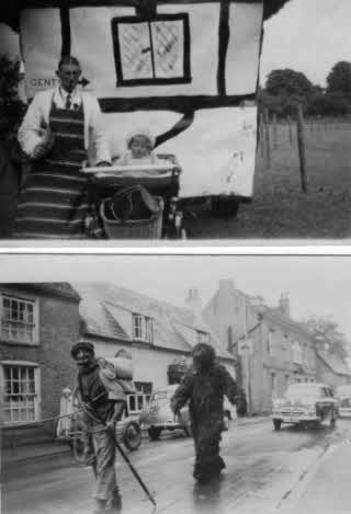 Fancy dress as shopkeepers and a Yeti. Earith parades 1936 to 1960.