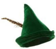 Green Robin Hood's hat with feather.