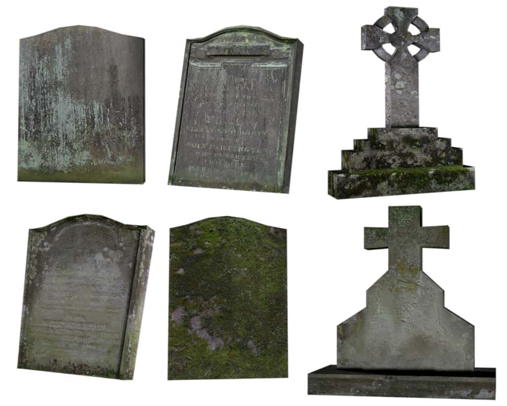 Six different gravestones. Death and life after death lesson plan.